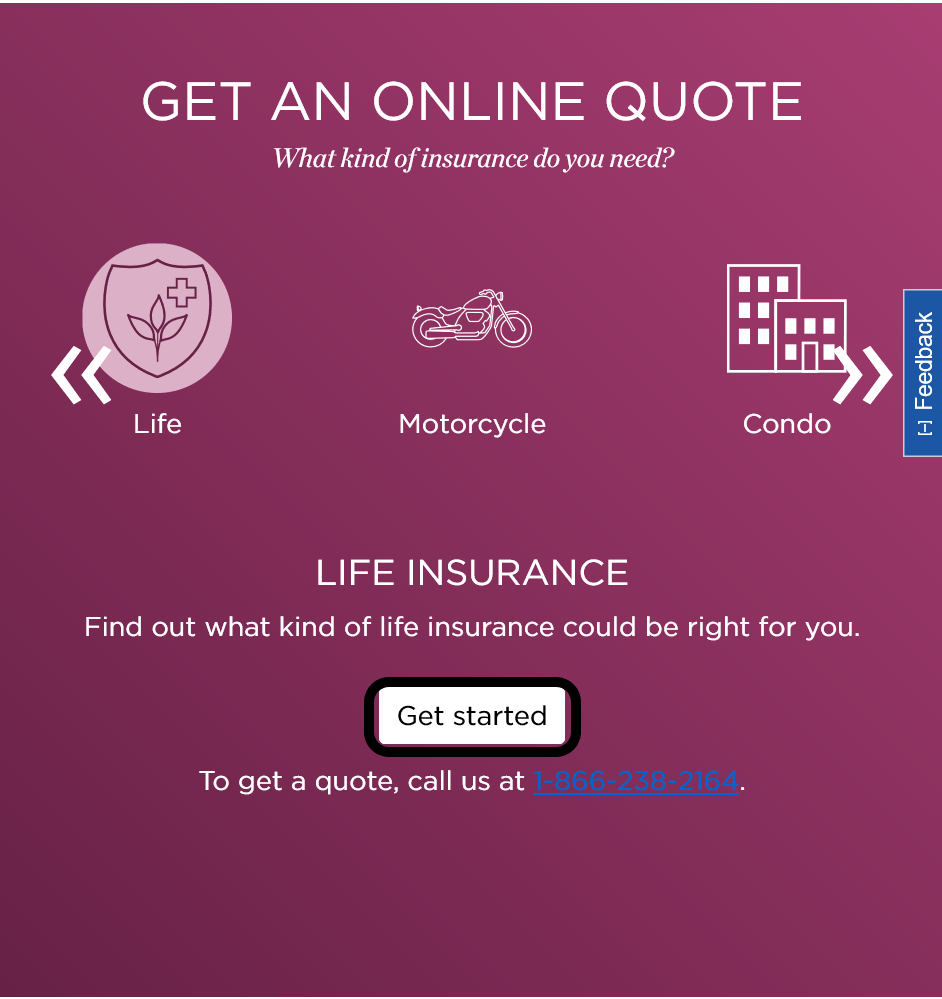 Nationwide website Get an Online Quote screen
