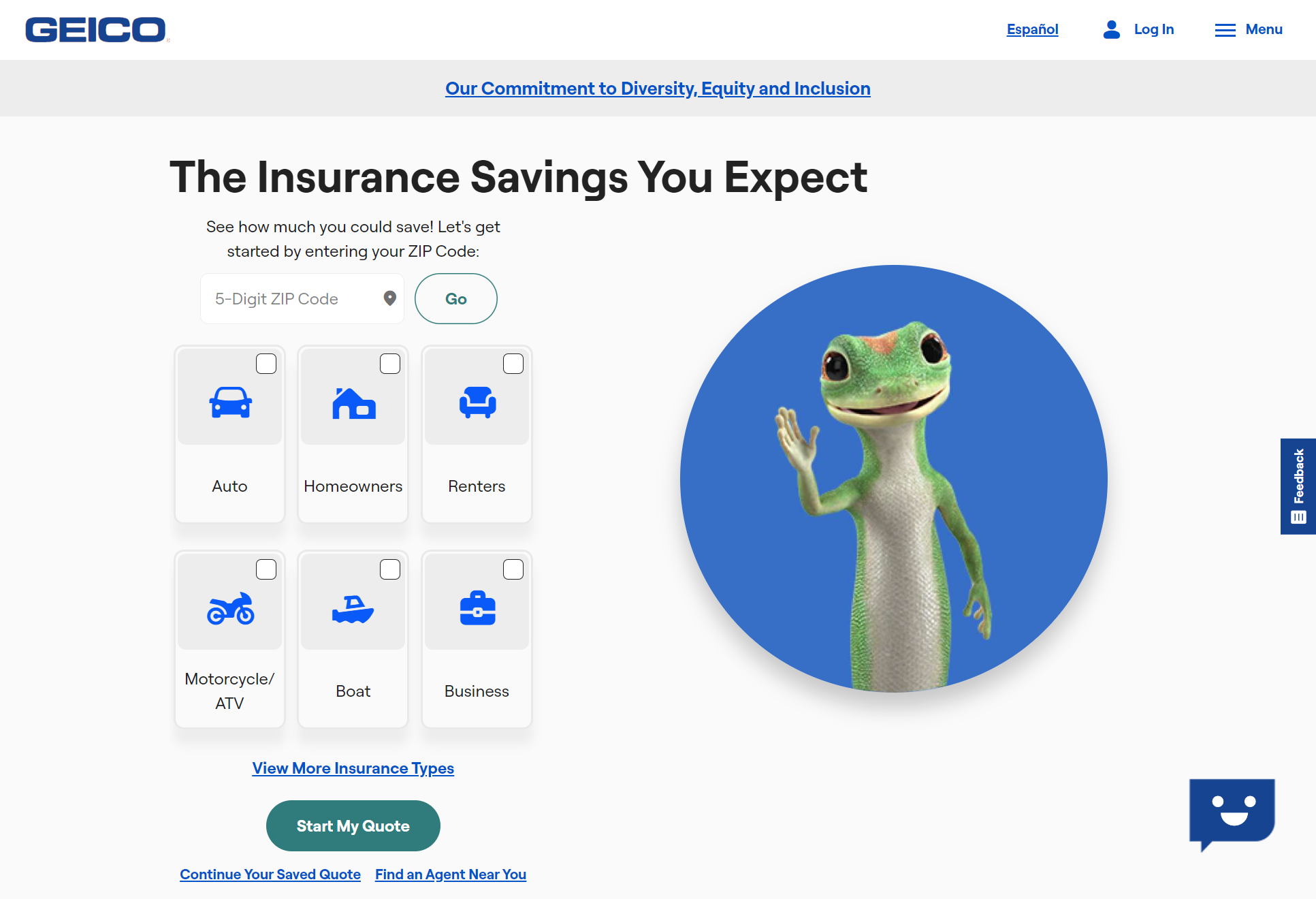 Geico Site Screenshot: Cheapest Auto Insurance with No Credit Check