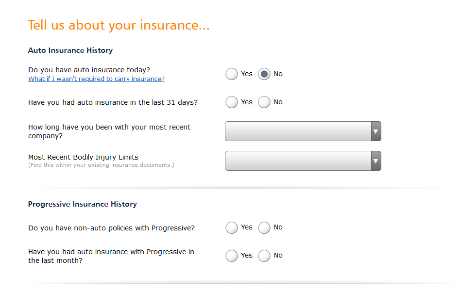 Progressive auto insurance quote insurance history