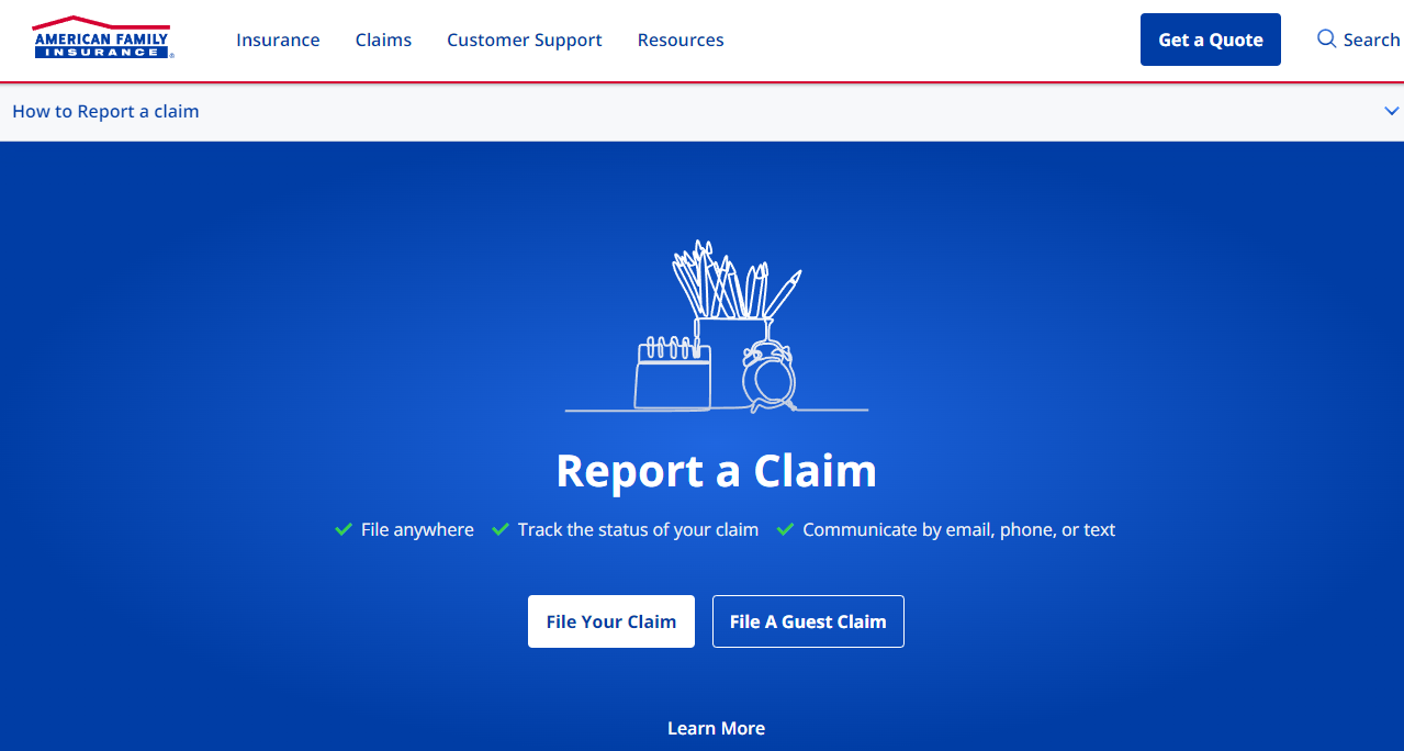 How to Track the Progress of Your American Family Auto Insurance Claim: American Family Site Screenshot