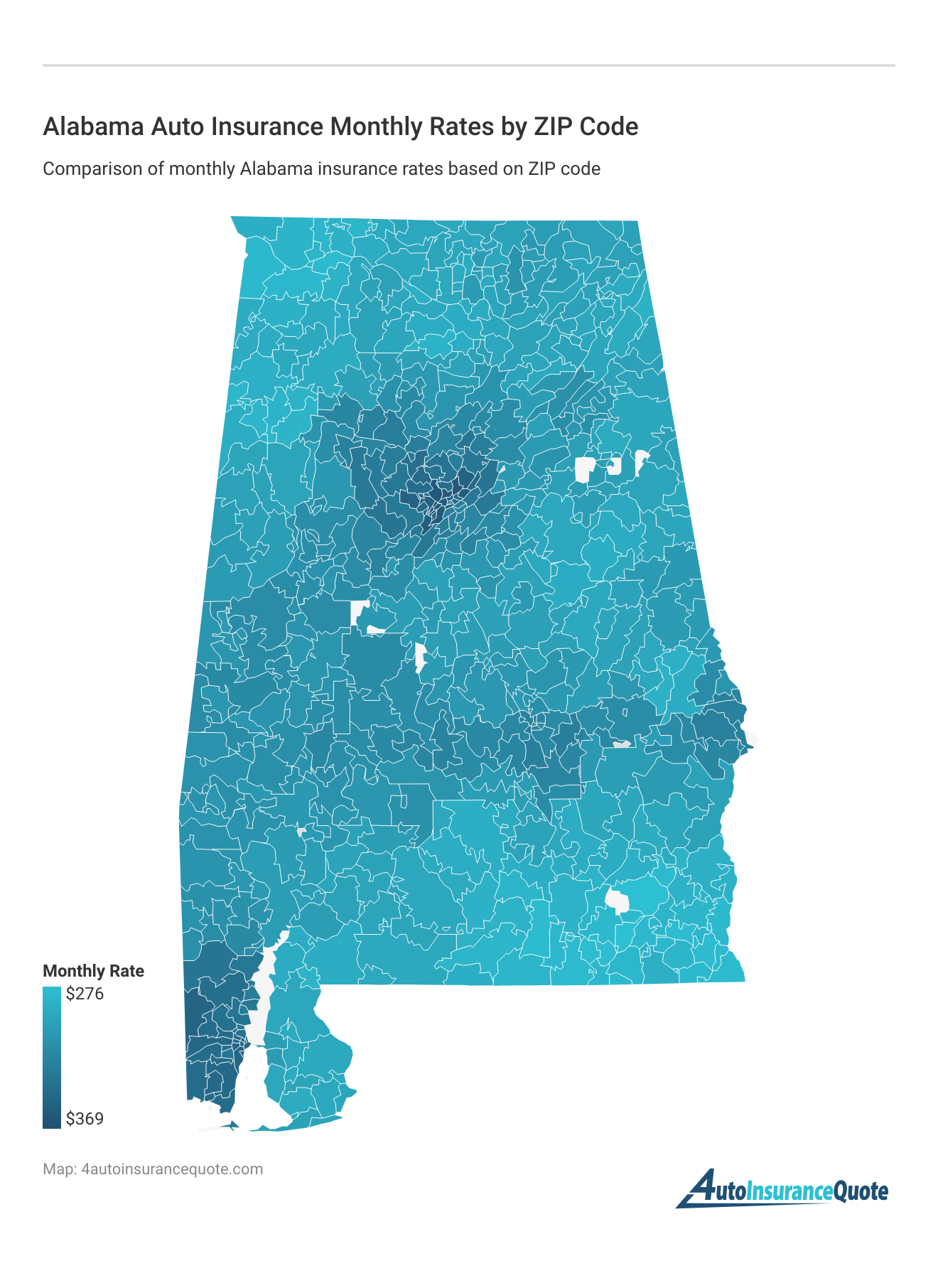 <h3>Alabama Auto Insurance Monthly Rates by ZIP Code</h3>