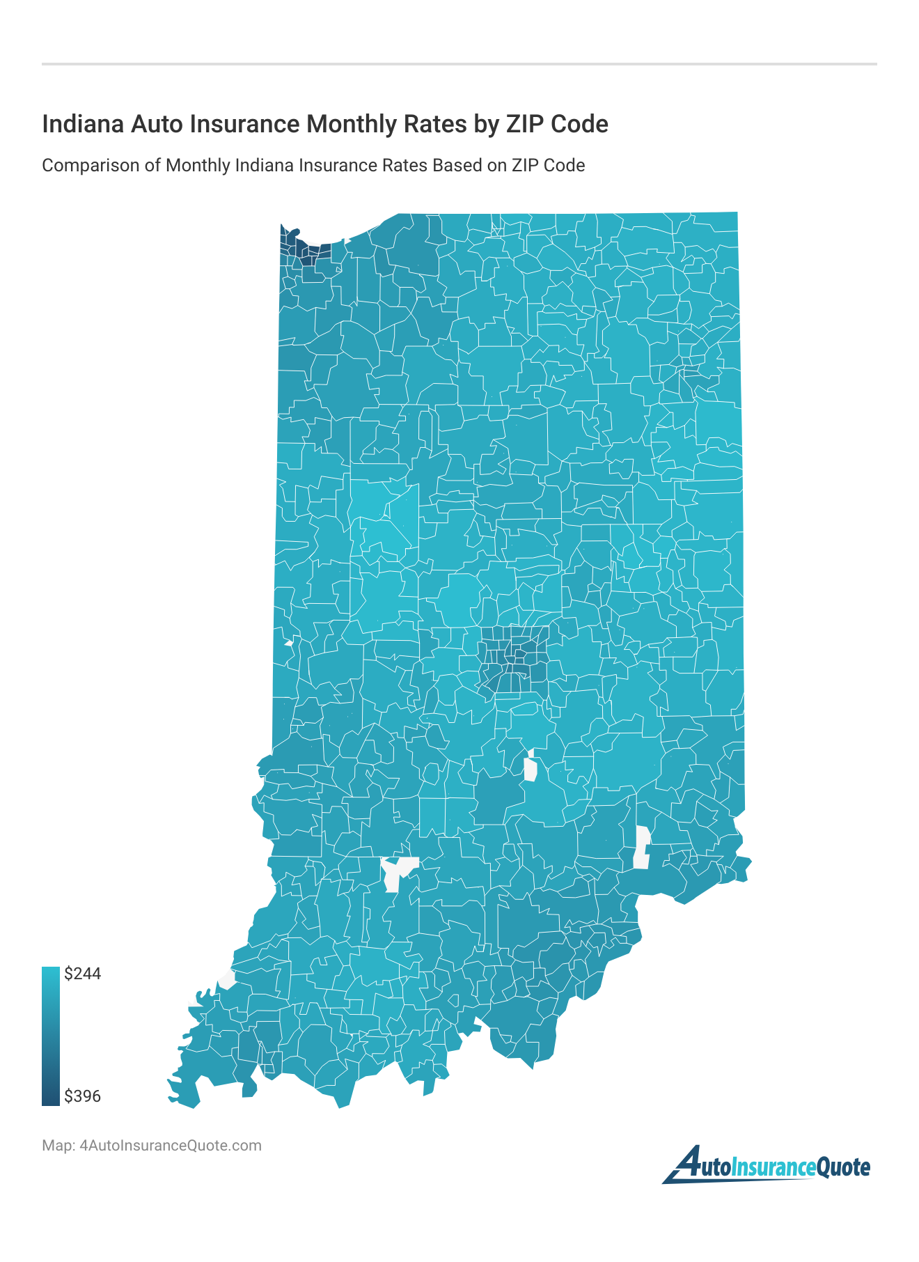 <h3>Indiana Auto Insurance Monthly Rates by ZIP Code</h3>