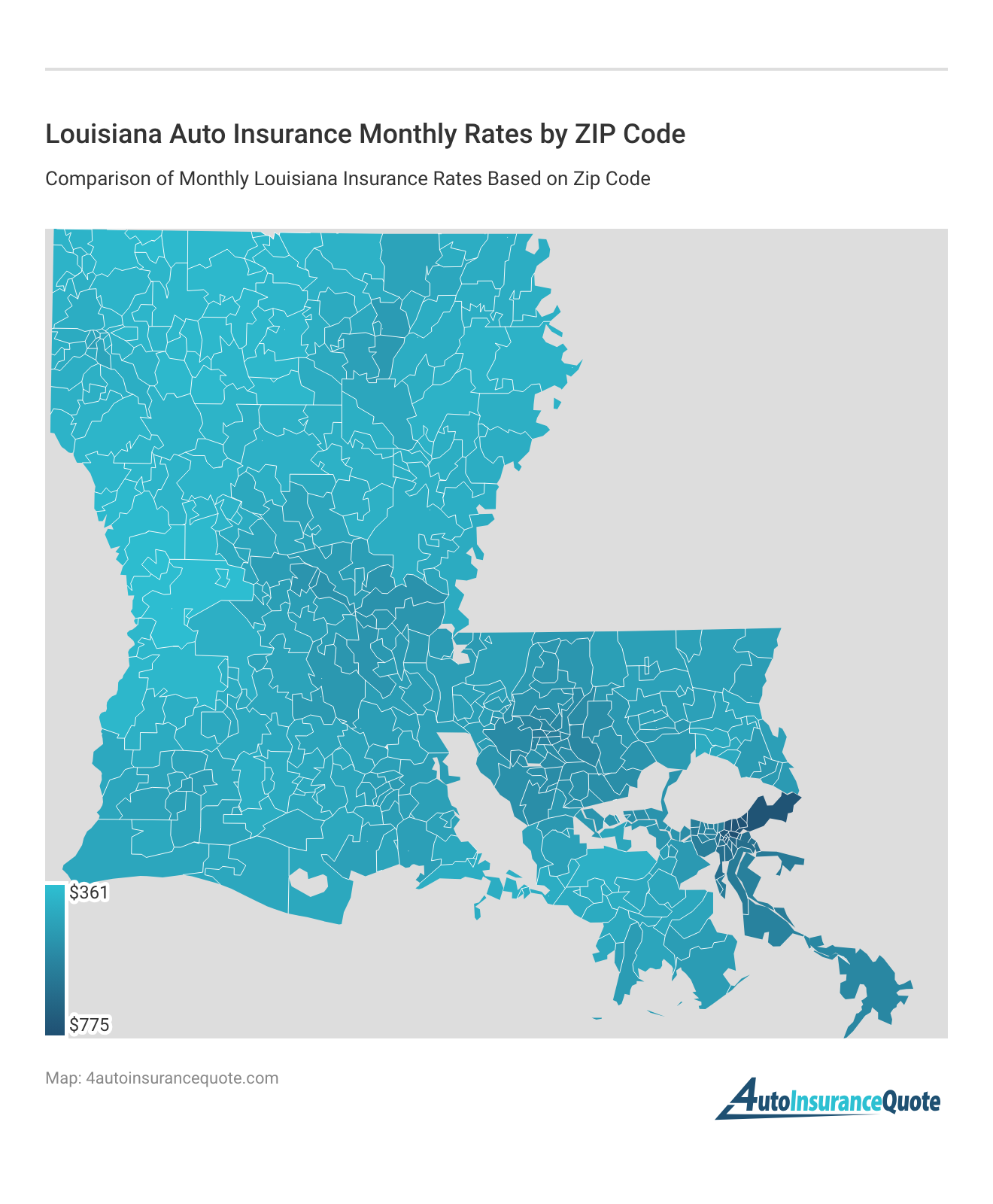 <h3>Louisiana Auto Insurance Monthly Rates by ZIP Code</h3>