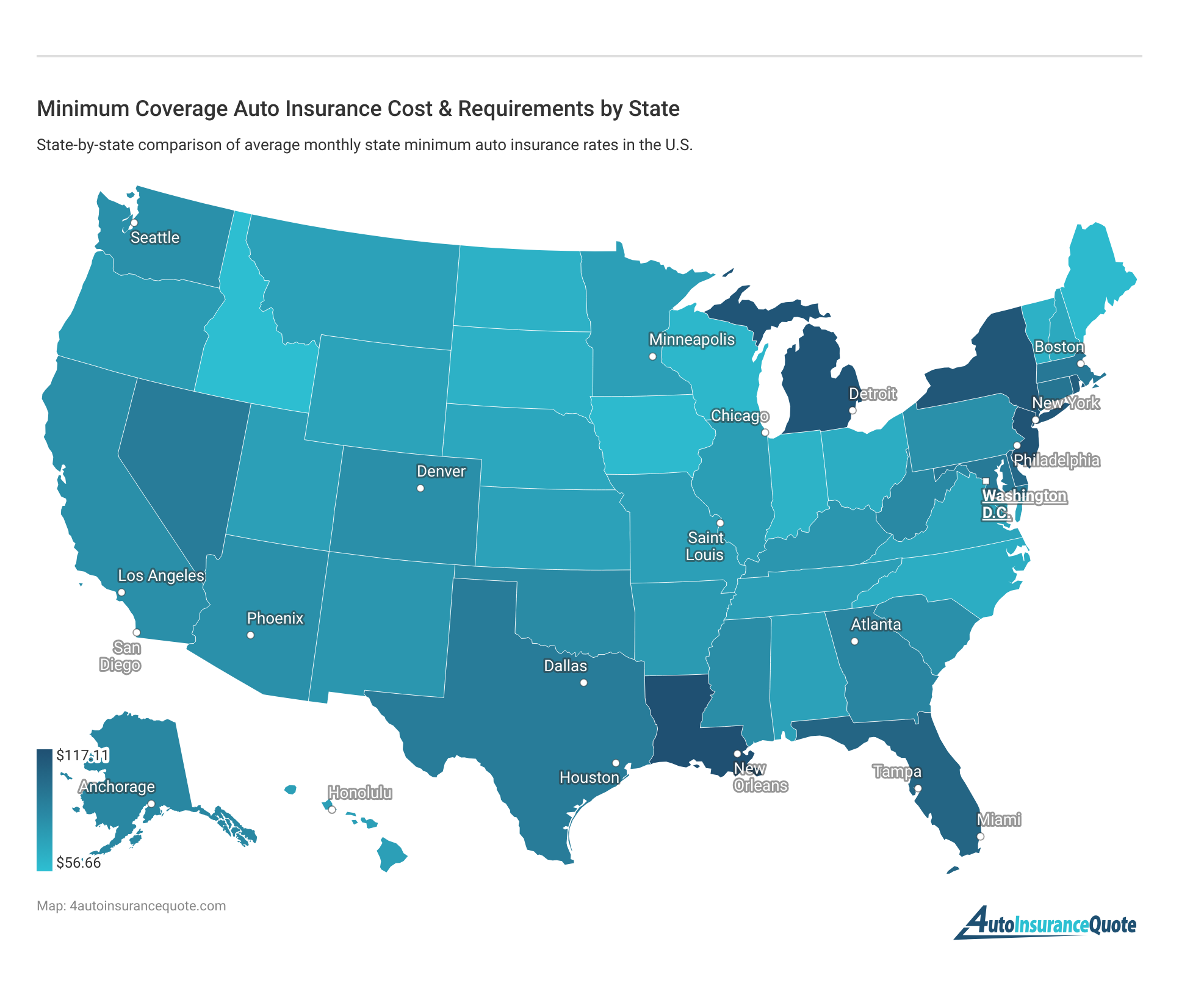 <h3>Minimum Coverage Auto Insurance Cost & Requirements by State</h3>