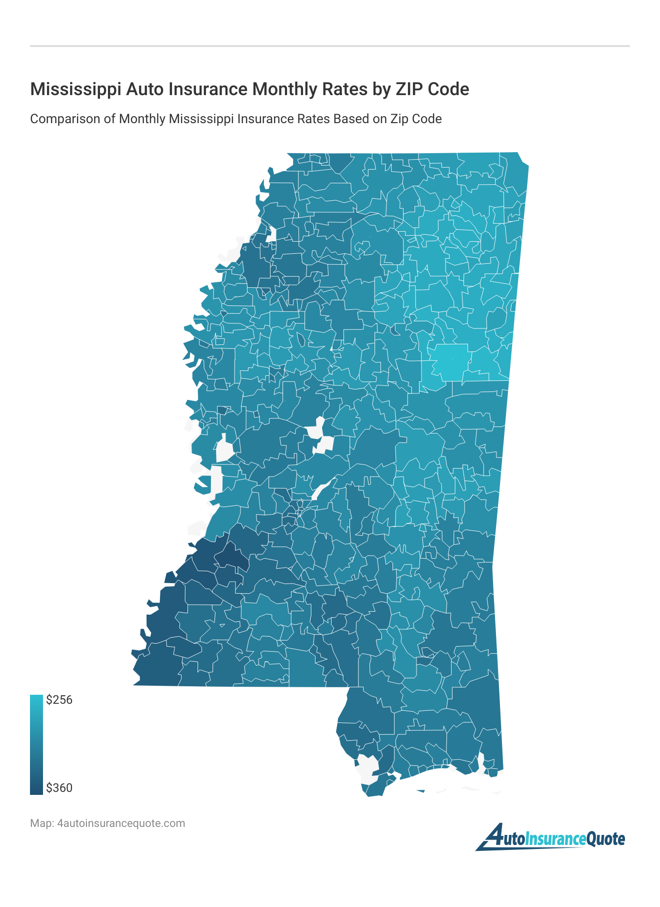 <h3>Mississippi Auto Insurance Monthly Rates by ZIP Code</h3>