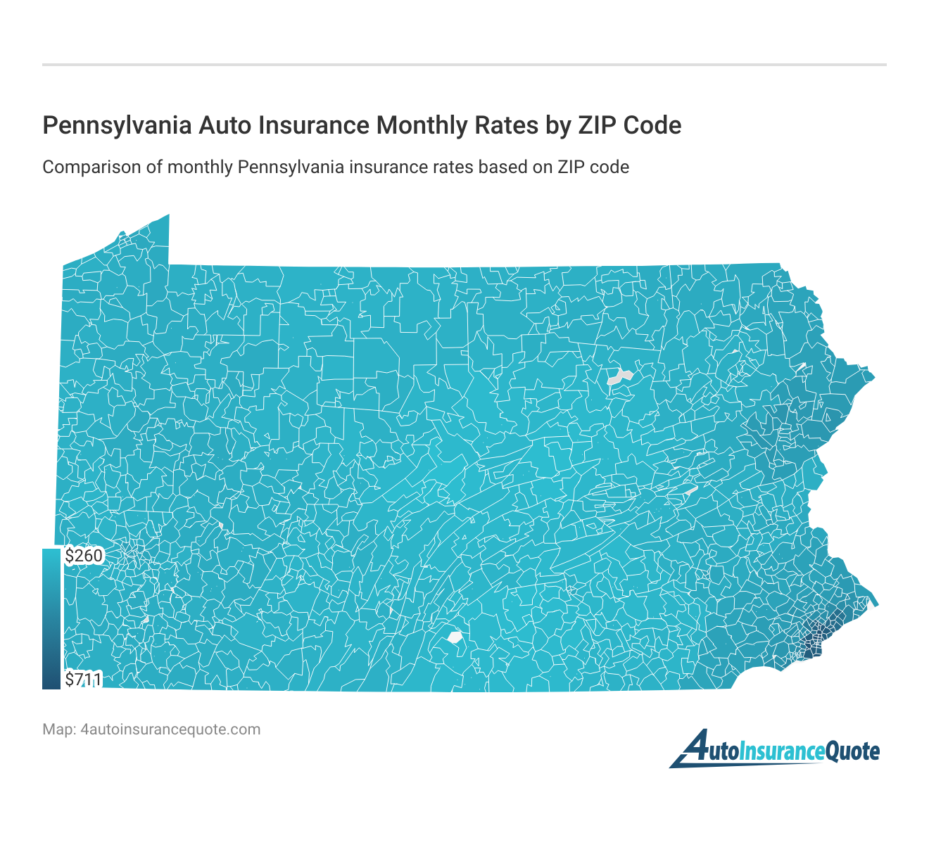 <h3>Pennsylvania Auto Insurance Monthly Rates by ZIP Code</h3>