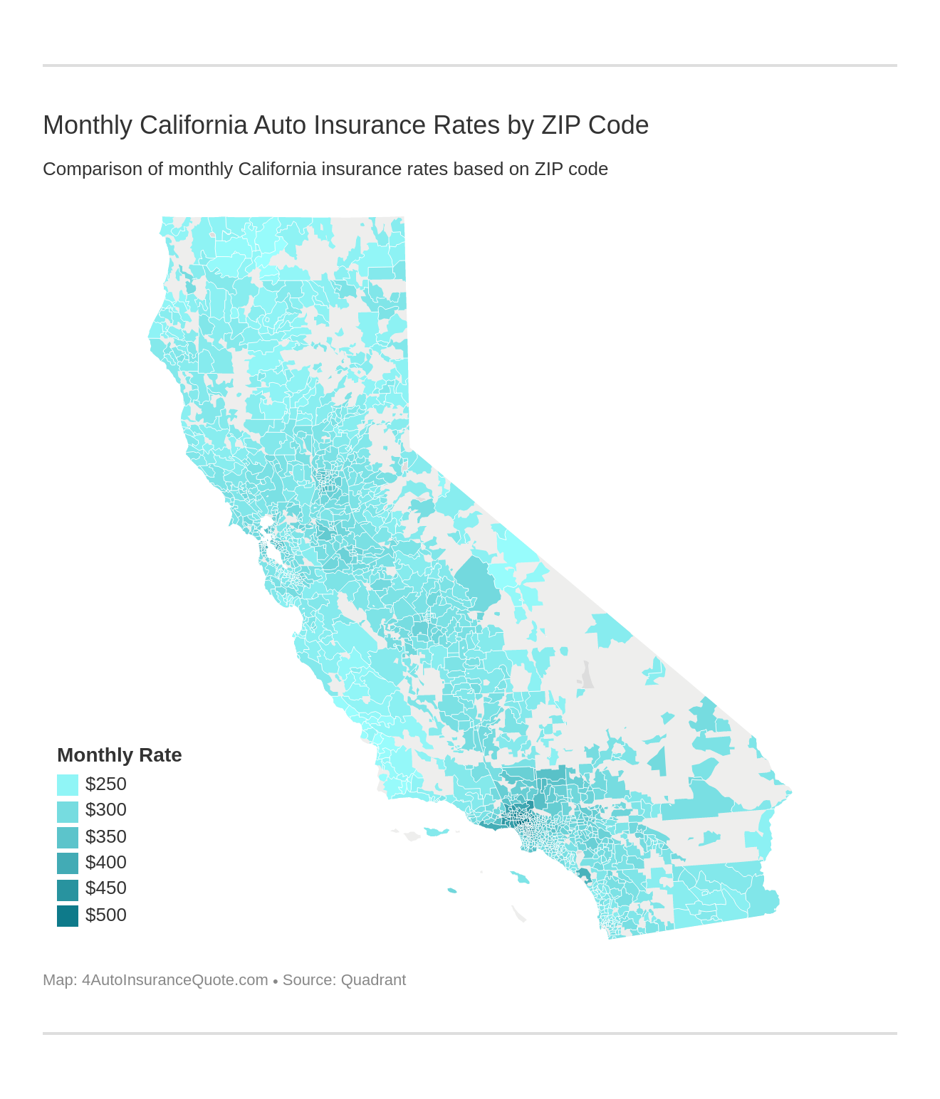 Monthly California Auto Insurance Rates by ZIP Code