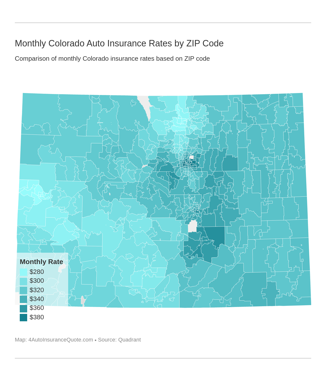 Monthly Colorado Auto Insurance Rates by ZIP Code