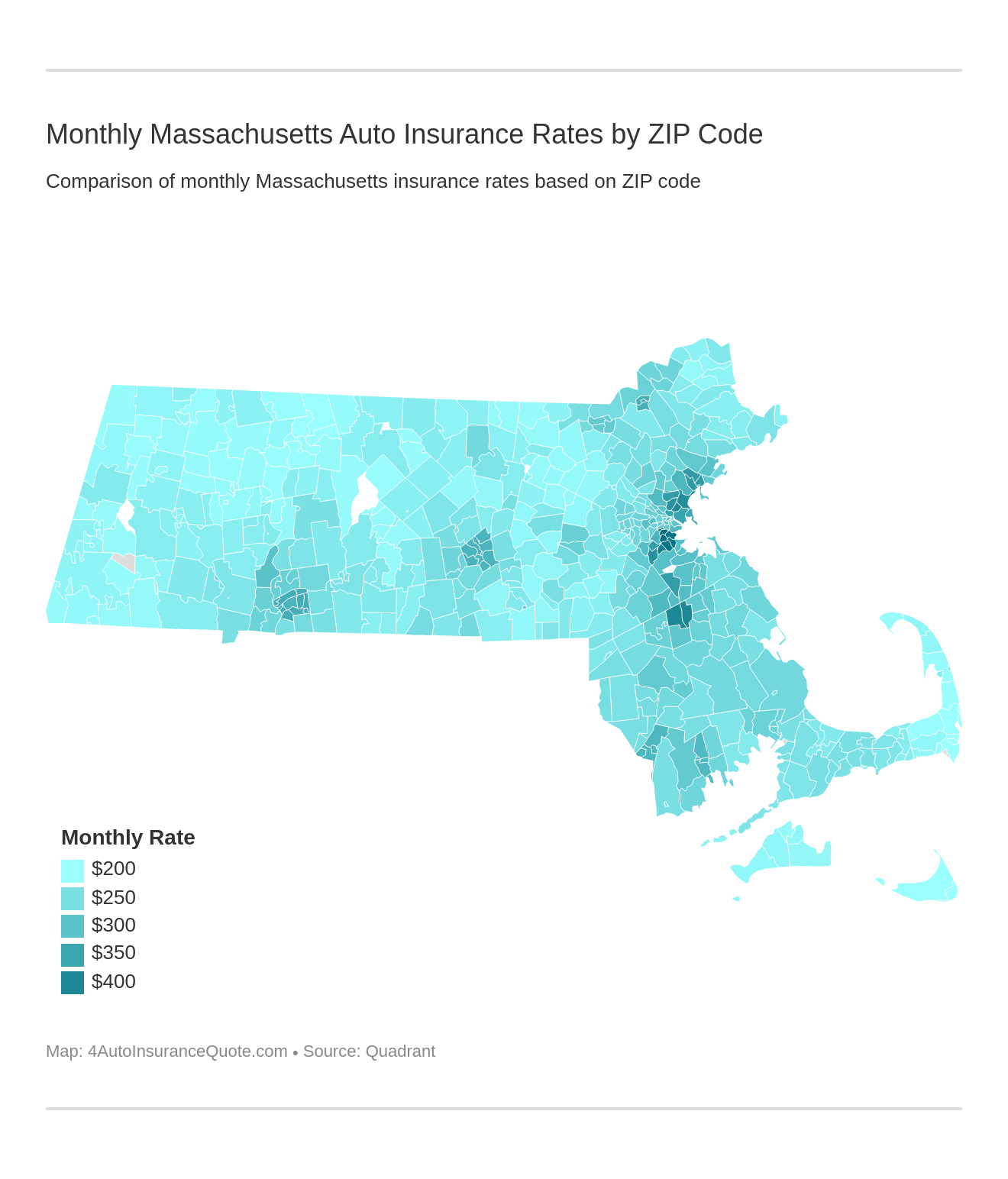 Monthly Massachusetts Auto Insurance Rates by ZIP Code