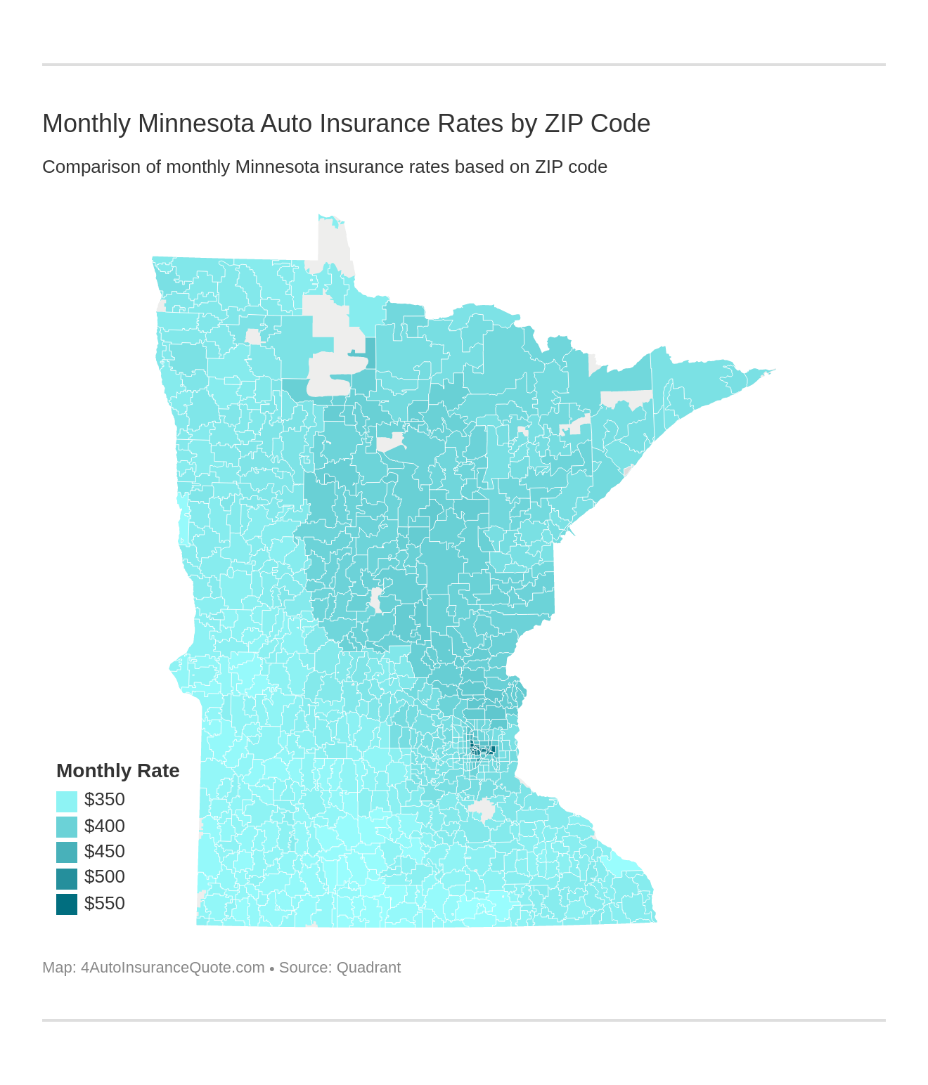 Monthly Minnesota Auto Insurance Rates by ZIP Code