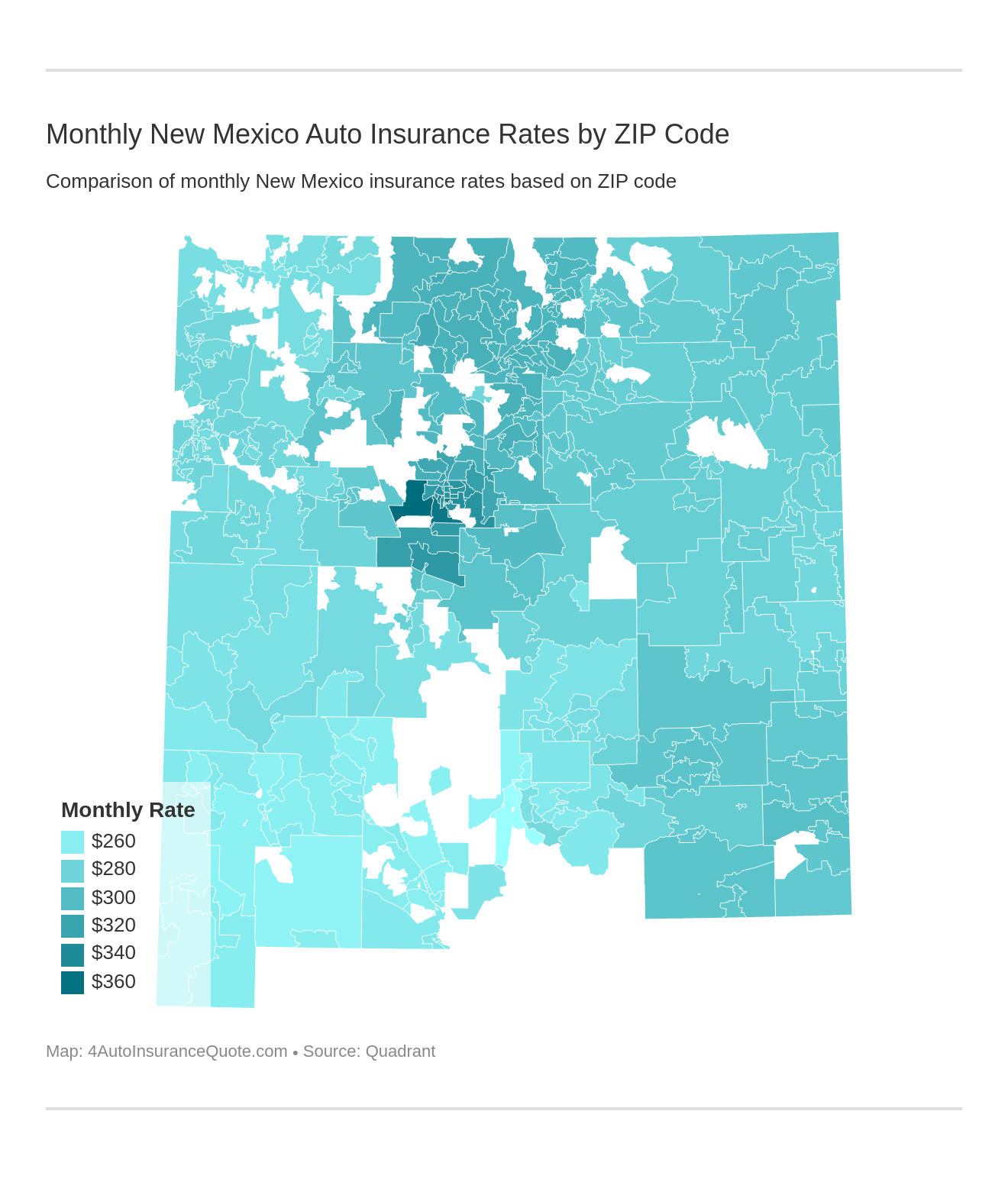 Monthly New Mexico Auto Insurance Rates by ZIP Code
