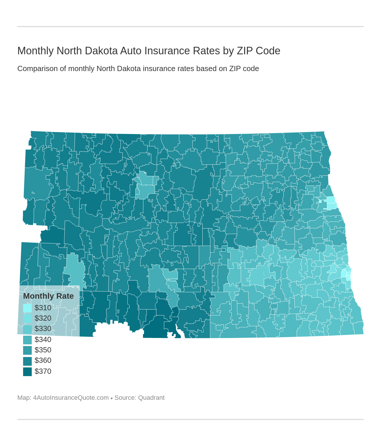 Monthly North Dakota Auto Insurance Rates by ZIP Code