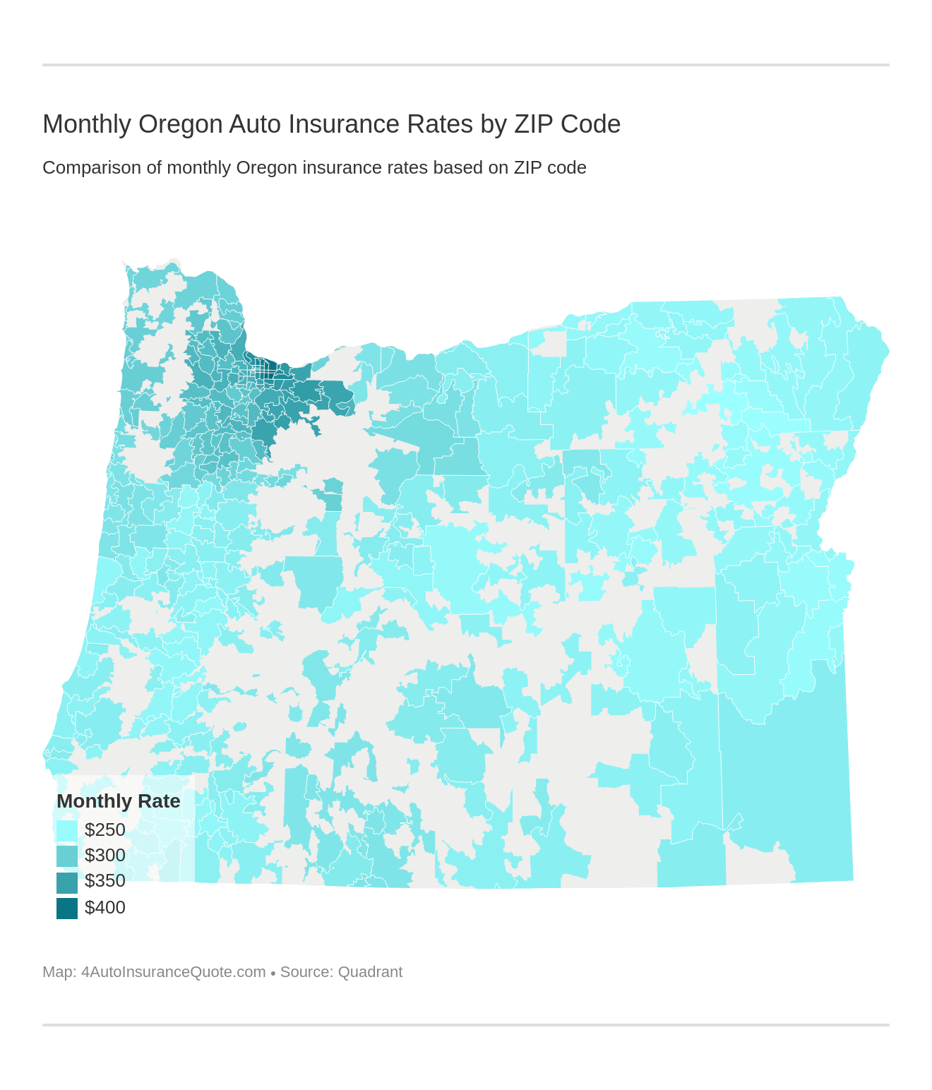 Monthly Oregon Auto Insurance Rates by ZIP Code