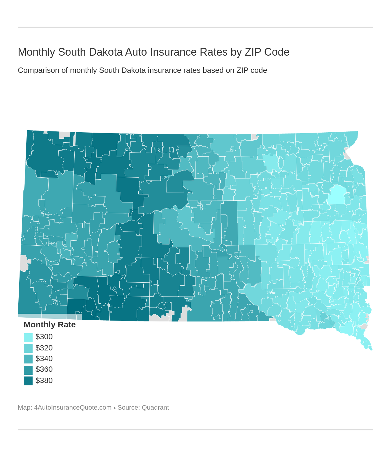 Monthly South Dakota Auto Insurance Rates by ZIP Code