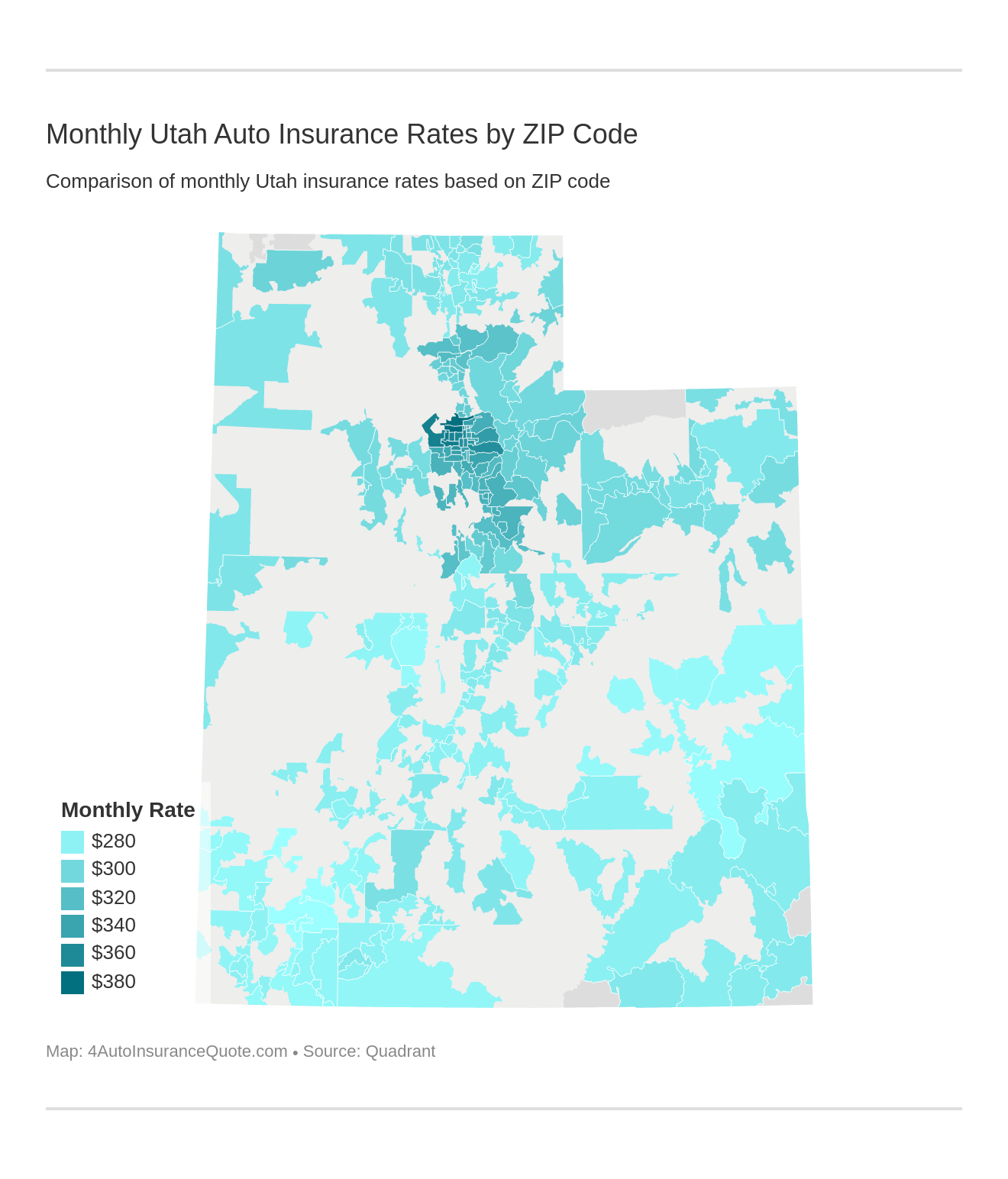 Monthly Utah Auto Insurance Rates by ZIP Code